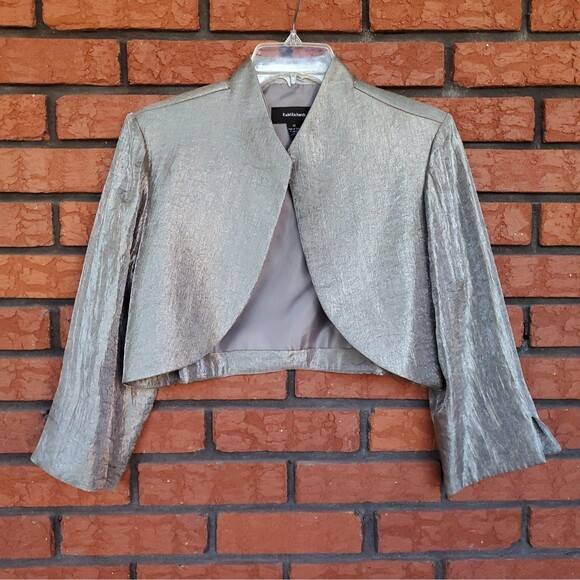 R&M Richards 2-Piece Jacket Dress Sz 12 Tiered Embellished Gray Shimmer - Picture 3 of 16